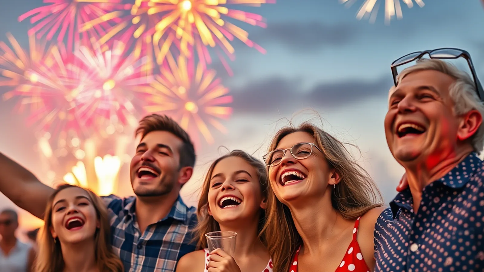 A family watching Fourth of July fireworks together