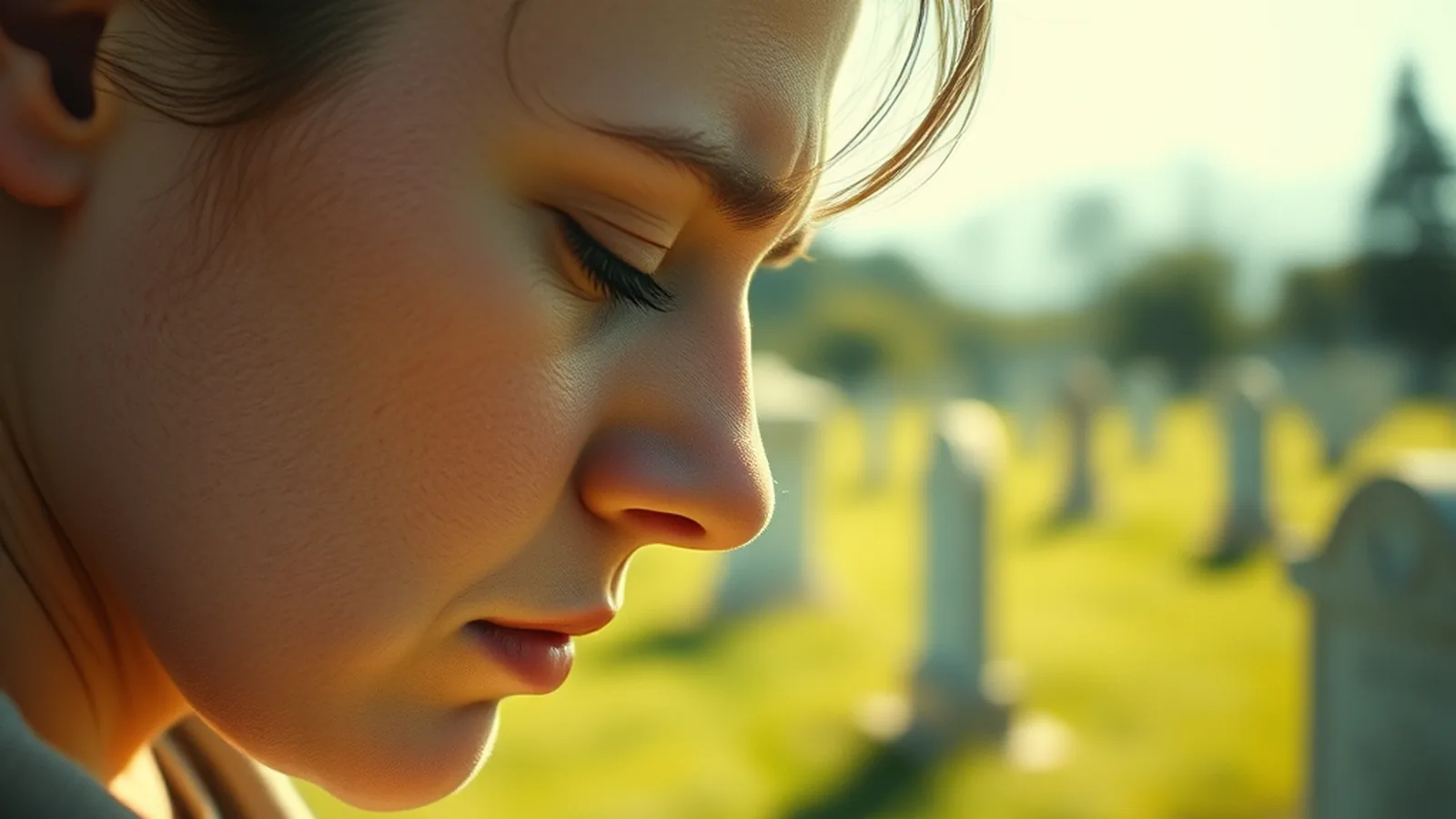 A grieving woman standing in a cemetery