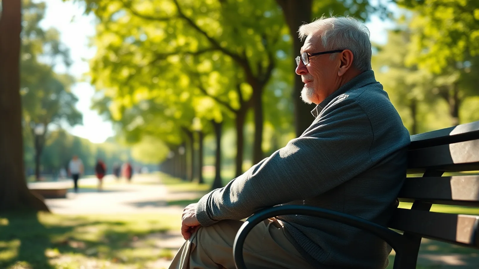 An older man sitting alone on a park bench
