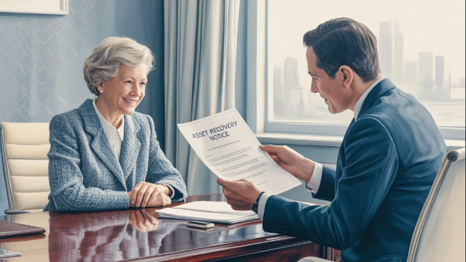 An older woman reviewing documents with an advisor